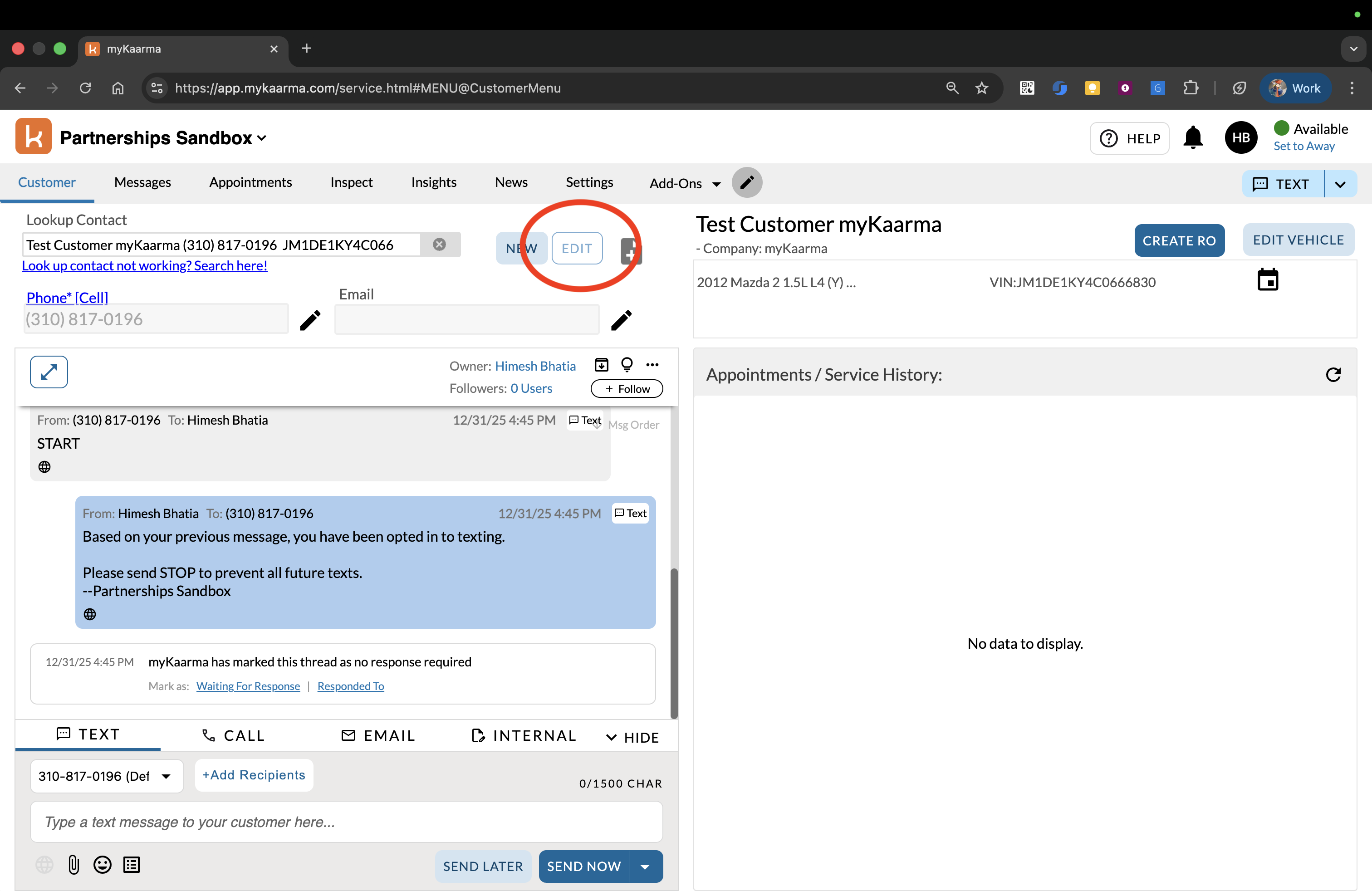 Edit Customer Button